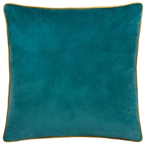 Image of furn. Meridian Cushion Cover – Luxury Contrast Piped Velvet Decorative Case (Teal/Ochre - 55x55cm)