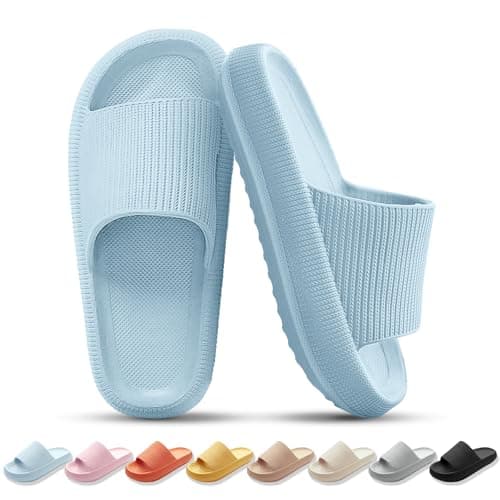 Image of BAGHUY Sliders Women Mens Cloud Sliders Slippers Non-Slip Soft Flip Flops Comfortable Shower Cloud Slippers for Bathroom Pool Beach Indoor & Outdoor，Blue,10-11 UK
