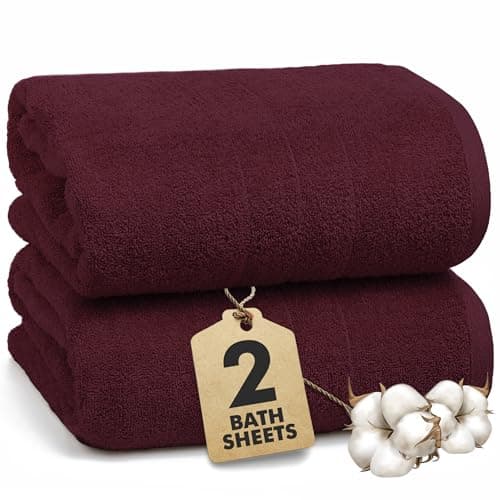 Image of Novo Home Bath Sheets - Extra Large Bathroom Sheet Set – Pack of 2 Jumbo Towels Burgundy (90x180cm) – 100% Cotton Soft Quick Dry Large Bath Towels for Adults Hotel Spa Bathroom Use