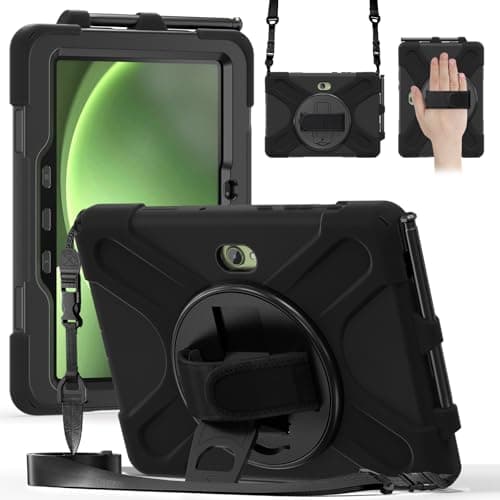 Image of Gerutek for Samsung Galaxy Tab Active 5 Pro/Active 4 Pro 10.1" Rugged Case, Heavy Duty Shockproof Cover with S Pen Holder, 360° Rotating Kickstand & Hand Strap, Shoulder Strap, Black