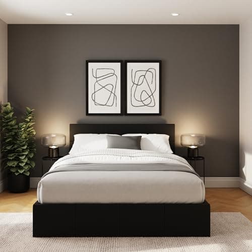Image of GFW Classic Leather Upholstered Ottoman Storage Bed With Gas End Lift & Under Bed Storage, Double, Faux Leather, Black