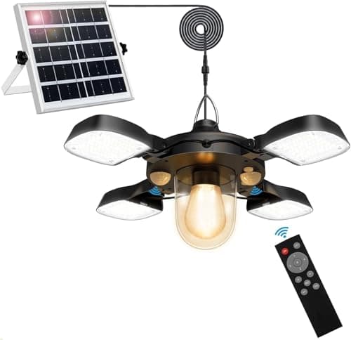 Image of Jimhaby Solar Shed Light Outdoor, Outdoor Solar Pendant Light with Motion Sensor & Remote Control,192 LED Waterproof Garden Light for Coop, Garage & Garden