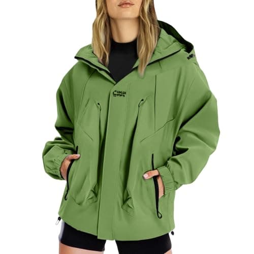 Image of Gkojhj Womens Waterproof Rain Jacket Hooded Lightweight Windproof Raincoat Oversized Outdoor Windbreaker with Zipper Pockets Windbreaker Outdoor Wind Proof Warm Trench Coats
