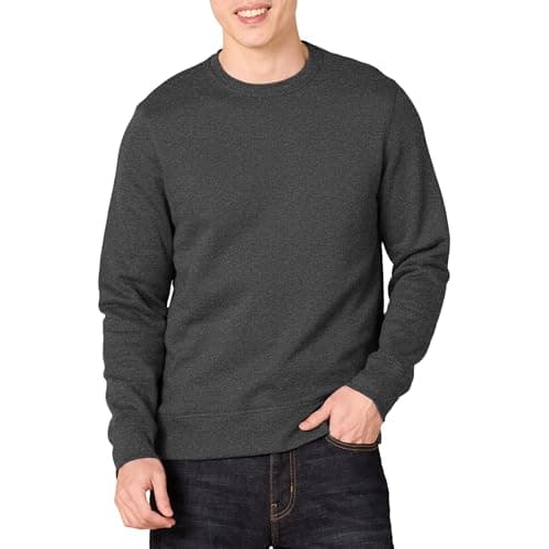 Image of Amazon Essentials Men's Fleece Crew Neck Sweatshirt (Available in Big & Tall), Charcoal Heather, M