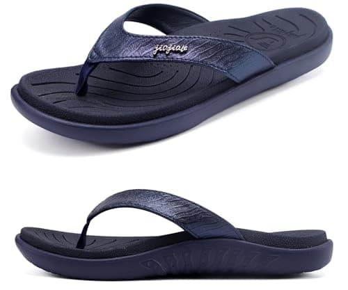 Image of jiajiale Womens Fashion Orthotic Flip Flops Ladies Lightweight Comfortable Thick Cushion Support Yoga Mat Thong Sandals With Plantar Fasciitis Slip On Outdoor for Summer Dark Blue UK6.5