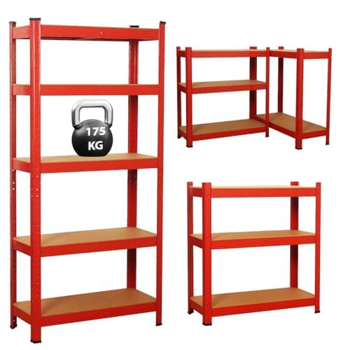 Image of Garage Shelving Units,5 Tier Shelving Unit Garage Shelves Storage Shelf Heavy Duty Shed Storage Racking Shelf Metal Boltless for Warehouse Workshop Office (Red, 70X30X150)