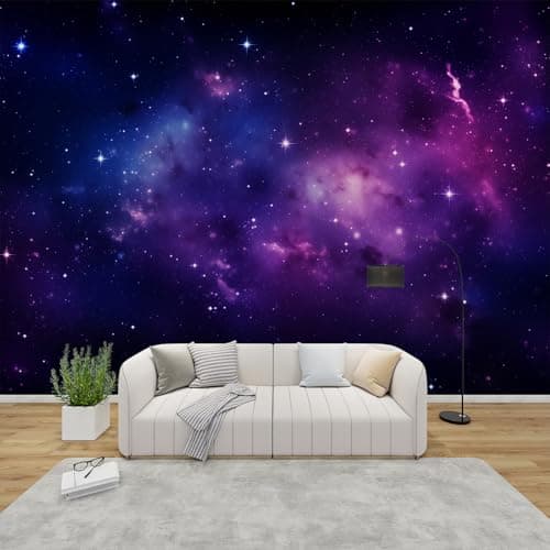 Image of AevuCub Purple Galaxy Wallpaper for Living Room - Space Universe Wall Murals for Bedrooms, Fantasy Starry Sky Wall Art, Non-Woven Photo Wallpaper 3D Effect, 100x70 cm