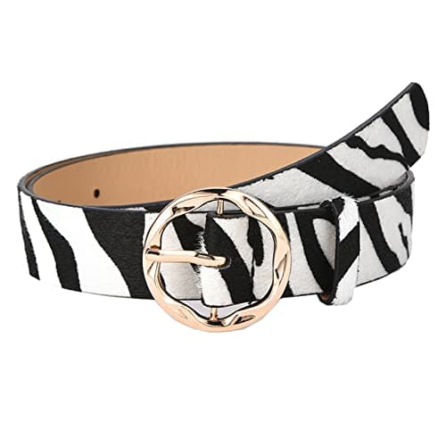Image of NiceYnn 3cm Wide Fashion Snake Leopard Irregular Buckle Leather Belt - Women Soft Faux Leather Chic Belt for Jeans Dress Pants Coat Zebra