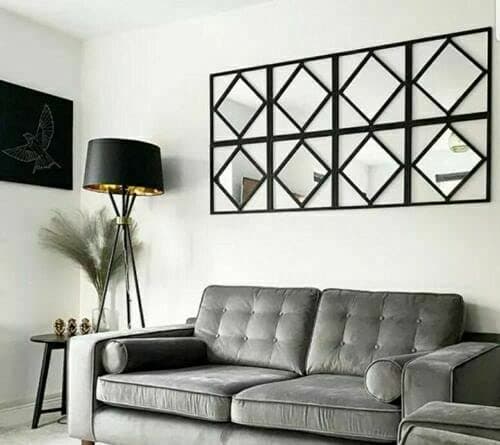 Image of Biznest SET OF 3 40CM MODERN STYLE BOSTON BLACK WALL ART DECO STYLE MIRRORS SQUARE GEOMETRIC PATTERN DIY ART IDEA FOR LIVING ROOM BEDROOM GIRLS ROOM HALLWAY (9)