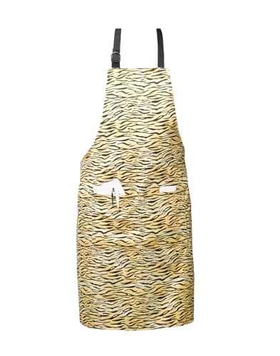 Image of Classic Home Store Tiger Print Bib Apron with Pocket & Adjustable Ties Fun Novelty Kitchen BBQ Pinny (28” x 36”)