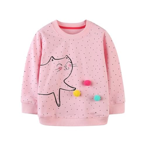 Image of WinZero Little Girls Unicorn Sweatshirt Cotton Crew Neck Rabbit Cat Spotty Jumper Toddler Long Sleeve Pullover Tops for Kids 2-7 Years Children Clothes