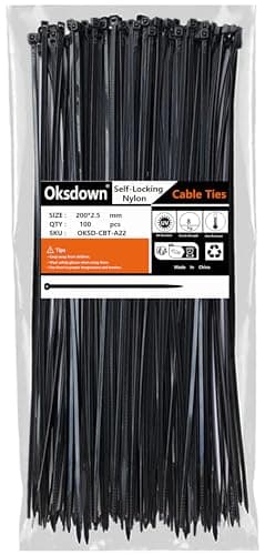 Image of Oksdown 100 Pack Black Plastic Cable Ties 200mm×2.5mm Small Nylon Zip Ties Premium Self Locking 6 inch Mini Tie Wraps