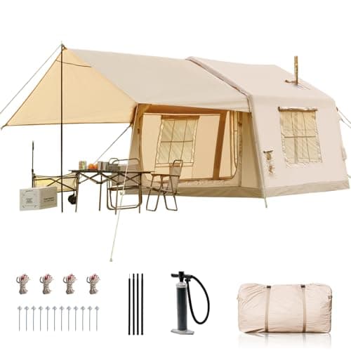 Image of Ytaoeo Inflatable Tent Outdoor camping tent for 4-6 people with chimney opening Inflatable camping tent made of waterproof Oxford fabric Air glamping tents for 4 seasons campings (6 Person + Canopy)