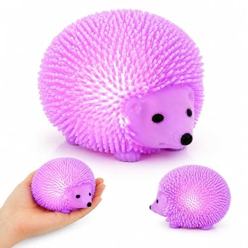 Image of Light Up Purple Hedgehog Fidget Ball, 8cm Soft Spikey Stress Ball for Kids, Stretchy Sensory Puffer Toy, Jiggly Squeeze Ball, Party Bag Filler & Birthday Favour