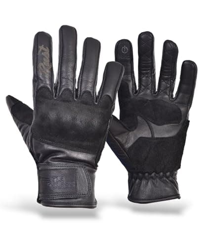 Image of TLA RUST Vintage Leather Motorcycle Gloves with CE Approved Knuckle Protectors, 2XS to 4XL Men and Women, Cafe Racer, Racing, Touchscreen Motorcycle Gloves, High Impact Protection (Black, 4XL)