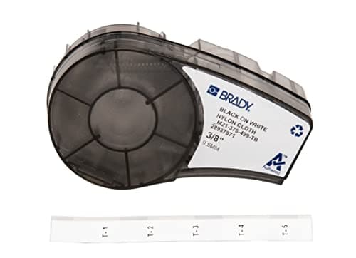 Image of Brady Nylon Cloth Label Tape for Label Printer M211 & M210 - Self Adhesive Nylon Fabric & Waterproof Tape Labels for Terminal Block - Black on White (9.53mm x 4.88m) - M21-375-499-TB