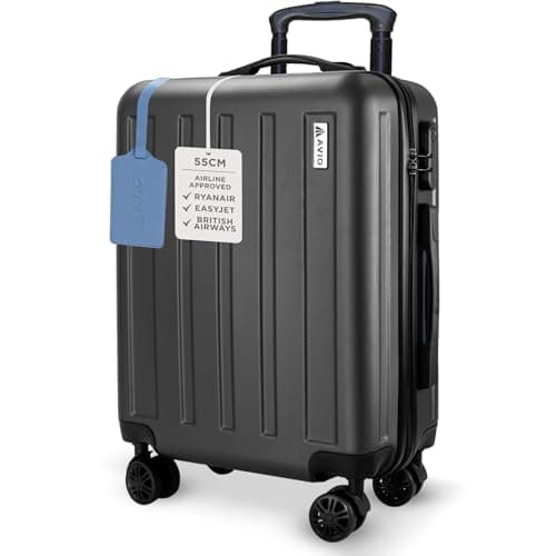 Image of AVIO Jett 55cm Cabin Suitcase – Lightweight Hard Shell Carry On Luggage with 4 Spinner Wheels, Telescopic Handle & 3-Digit Lock – Airline Approved Cabin Bag