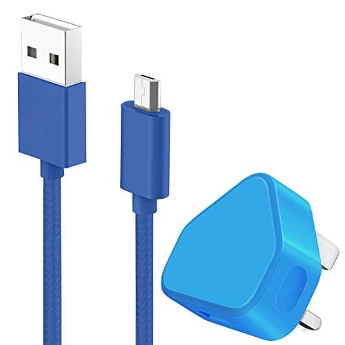 Image of IWIO 3 Pin UK USB Mains Charger Adapter 1000 mAh / 1 AMPwith USB 2.0 Micro USB Sync and Charge Cable 1 Meter compatible with Vodafone Smart First 7 - BLUE