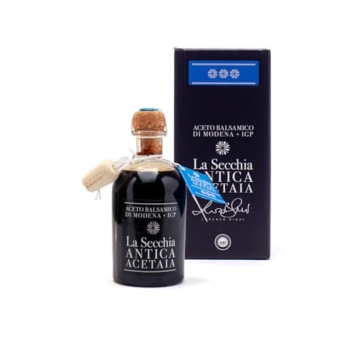 Image of La Secchia - Balsamic Vinegar of Modena IGP "Three Stars", Aged in Twelve Small Cherrywood Barrels, Medium Density, 250 ml Bottle with Cork Dosing Cap, Italian Balsamico Modena