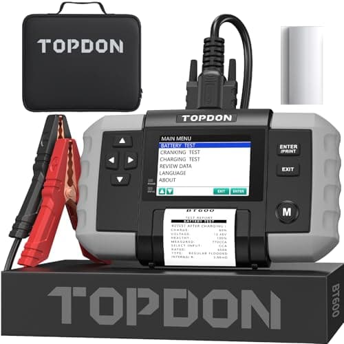 Image of TOPDON Battery Tester BT600, 12V 24V Car Battery Tester with Printer, 100 to 2000 CCA, 3.5" Color Screen 5.9ft Cable, Software Update Available