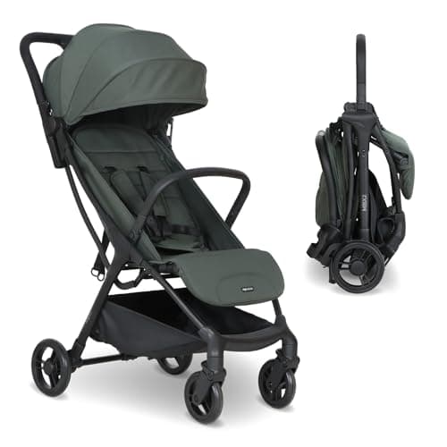 Image of My Babiie MBX2 Compact Stroller – from Birth to 22kg, Foldable, Lightweight, Travel Buggy for Toddlers, Pushchair with UPF50+ Sun Canopy - Forest Green