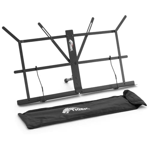 Image of TIGER MUS25-BK Desktop Sheet Music Stand - Collapsible Tabletop Music Stand with Carry Bag - Black