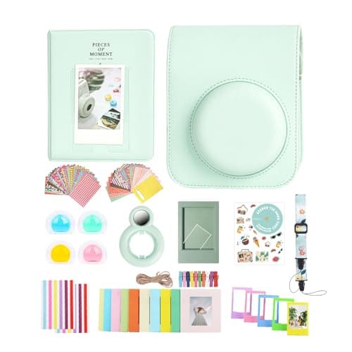 Image of 12 in 1 Accessories Kit for Fujifilm Instax Mini 12 Instant Camera With Camera Case+Photo Album & Frames+DIY Sticker+Selfie Lens+Wall Hanging Frame+Colored Filter (Mint Green)