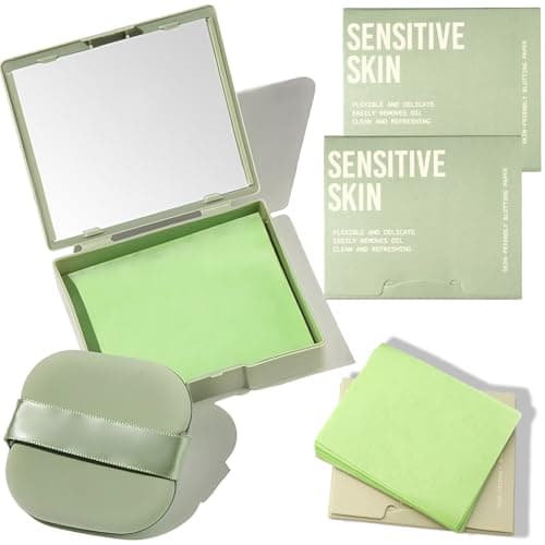 Image of 300-Sheet Oil Blotting Sheets for Face - Portable Mirror & Puff - Blotting Papers for Oily Skin Makeup- Convenient Facial Oil Absorbing Sheets for Makeup, Absorbing Excess Grease
