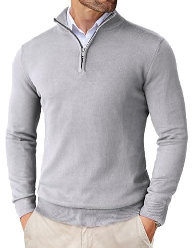 Image of COOFANDY Men's Jumpers Zipper Sweaters Half Zip Knitted Quarter Zip Pullover Turtleneck Thermal Sweater Collar Work Jumper Casual Mistygrey L