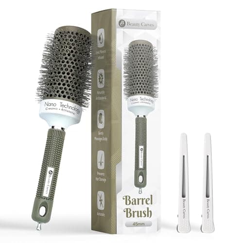 Image of Beauty Carves Round Hair Brush 45 mm Barrel with 2 Clips – Thermal Ceramic Blow Dry Brush for Salon Styling, Curling & Volume – Nano Ionic Heat-Resistant Barrel with Flexible Nylon Bristles