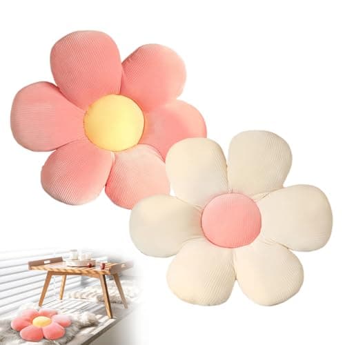Image of dogmoon Flower Pillow, 2PCS Daisy Cushion, 38x38cm Flower Floor Cushion Pillow for Car Home Sofa Chair and Floor(Pink, White)