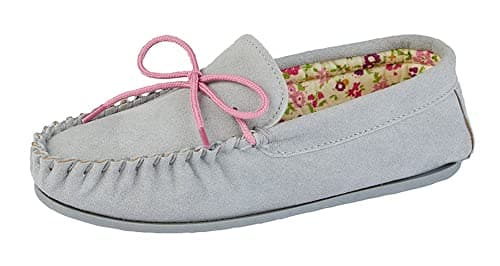 Image of Ladies Real Suede Leather Moccasin with Hardwearing Sole (6 UK, Grey)