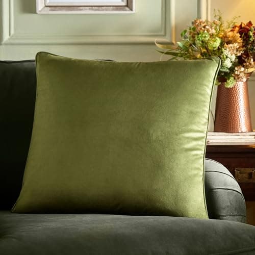 Image of Appletree Velvet Cushion – Olive Green Large Decorative Pillow – 55 x 55cm Soft Touch with Filling – Piped Edge Cushion for Sofa, Bed & Home Decor – Cotton Velvet Cover Included