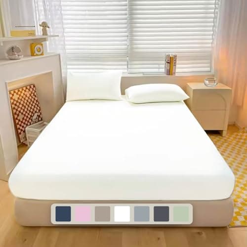 Image of Luxe Dreams King Size Fitted Sheets Deep Pocket 12 inches (30cm) White 100% Cotton, Luxury Ultra Soft Bed Fitted Sheets Wrinkle & Fade Free, Machine Washable, Durable & Long Lasting (150x200) cm