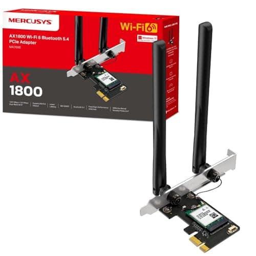 Image of MERCUSYS MA70XE AX1800Mbps Dual-Band Wi-Fi 6 WiFi Card, Network PCIe WiFi Adapter, Bluetooth 5.4, Wide Coverage, Lower Latency, MU-MIMO, WPA3 Enhanced Security, Supports Windows 10, 11 (64 bit)