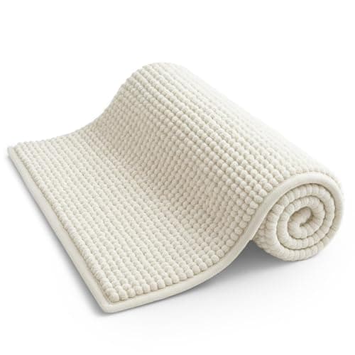 Image of KEPLIN Non-Slip Microfibre Bath & Toilet Mat - Soft, Plush & Comfortable Rug with Machine Washable Design - Water Absorbent & Quick Drying to Keep Bathroom & Home Hygienic & Clean - (40x60cm) White