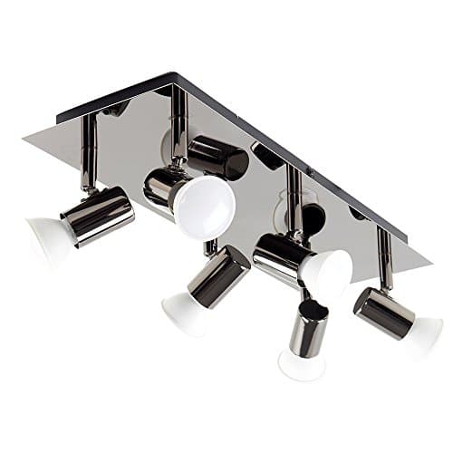 Image of MiniSun | Modern Rectangular Black Chrome 6 Way Adjustable GU10 Ceiling Spotlight | Ceiling Lights & Home Improvements Essential | Mains Wired