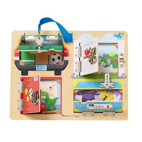 Image of Melissa & Doug 19540 Lock and Latch Board Developmental Toy Motor Skills 3+ Gift for Boy or Girl, Black