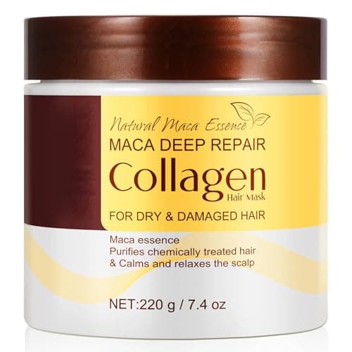 Image of Maca Collagen Hair Mask for Dry & Damaged Hair - 220ml with Moroccan Argan Oil, Deep Repair & Nourishing Moisturizing Treatment