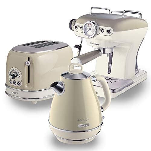 Image of Ariete ARPK4 Retro Style Jug Kettle, 2 Slice Toaster and Espresso Machine Set, Vintage Design, Beige