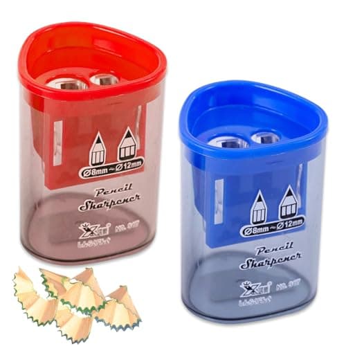 Image of 2 PCs Pencil Sharpener with Container,Dual Holes (8mm, 12mm) Pencil Sharpener for Kids,Adults,School, Home and Office Lip Liner,Eyeliner,Eyebrow,Make Up,Sharpener-Red and Blue (red Blue)