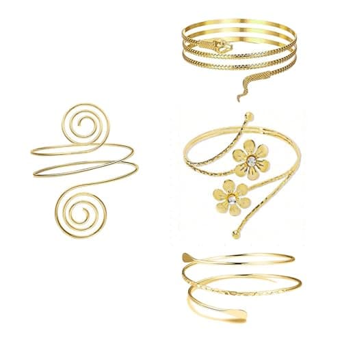 Image of XNBTFK 4 PCS Gold Arm Cuff Set, Stylish Arm Bracelet for Women, Adjustable Upper Arm Jewelry for Special Occasions and Daily Wear, Gold Arm Cuff Upper Arm Bangle