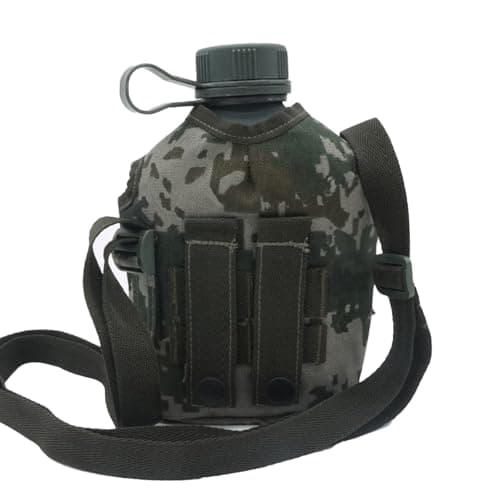 Image of Army Water Bottle | Camping & Hiking Hydration Canteens with Camouflage Cover – Outdoor Recreation Accessories, 1L Hydration Bottles with Strap, Recip
