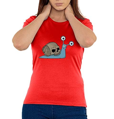 Image of Snail Skull Spooky Skeleton Head Graphic Women's T-Shirt Large Red