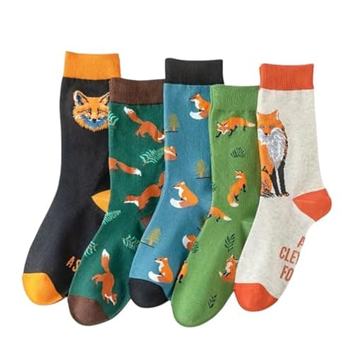 Image of Fox Socks Box. 5 Pairs. Adult Size UK 5-8. Gift for Fox Wildlife Lover. Fox Gift Stocking Filler