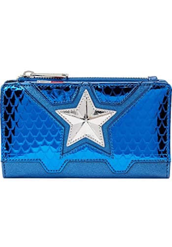 Image of Loungefly Marvel Flap Purse Shine Captain America Coplay Official Blue One Size