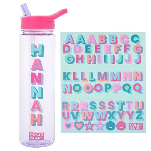 Image of Polar Gear 600ml Kids Water Bottles with Straw and A-Z Sticker Sheet | Personalised Water Bottle Kids Can Decorate | Customisable Childrens Drinks Canteens for Boys and Girls for School, Sports, Home