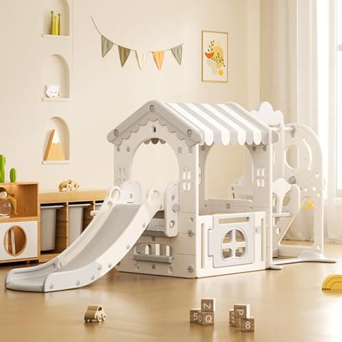 Image of FUKEA Kids Playhouse Slide, Swing and Slides Set with Building Block Board(Contain 60 Blocks), Large Playground Slides for Toddlers Age 1-3 Indoor Outdoor,Garden kid Slides