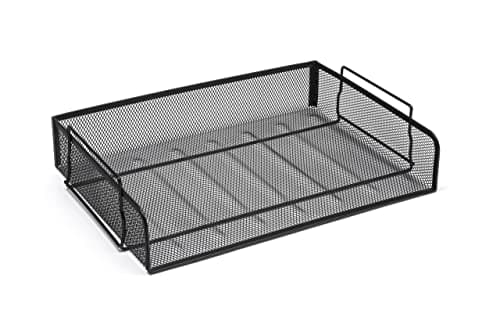 Image of OSCO Wiremesh Stackable Letter Tray Landscape, Scratch-Resistant Metal Desk File Organiser for A4 & Foolscap Paper, Side-Load Design, High-Density, Black