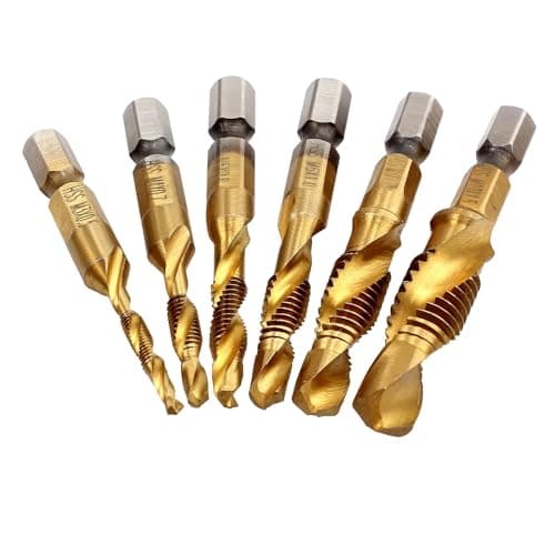 Image of Anhoer 6Pcs HSS Tap Drill Bit Set 2 in 1 Combination Drills and Taps Set Hex Drill Bit Set Metric Thread Drilling Bits 1/4” Hex Shank M3 M4 M5 M6 M8 M10 HSS Drill Bits Taps Tool Set